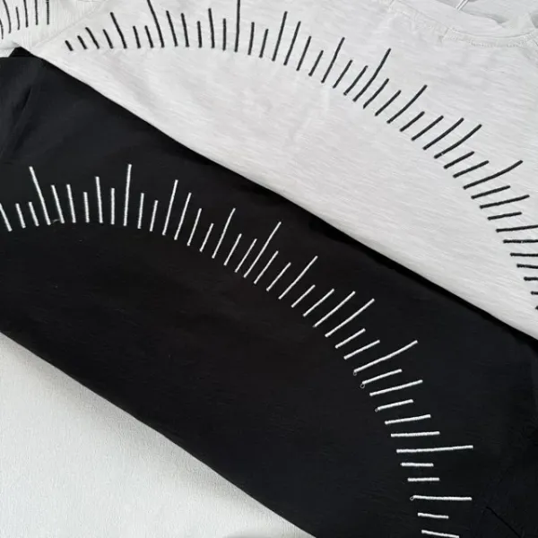 Design Henley Shirt with Embroidered Lines Black Tops Shirt - 28