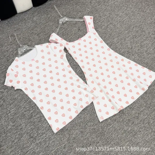 Design Heart Print Sleeveless A-Line Dress White Pink - 5