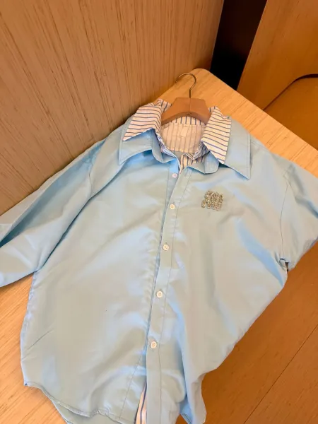 Miu Miu Striped Collar Shirt in Sky Blue - 6