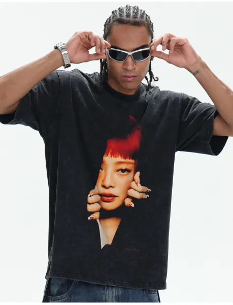 Design Like Jennie Graphic Print Black Oversized T-Shirt - 30