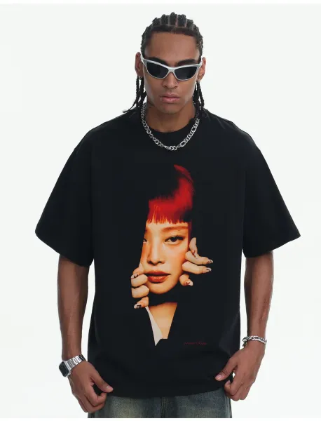 Design Like Jennie Graphic Print Black Oversized T-Shirt - 31