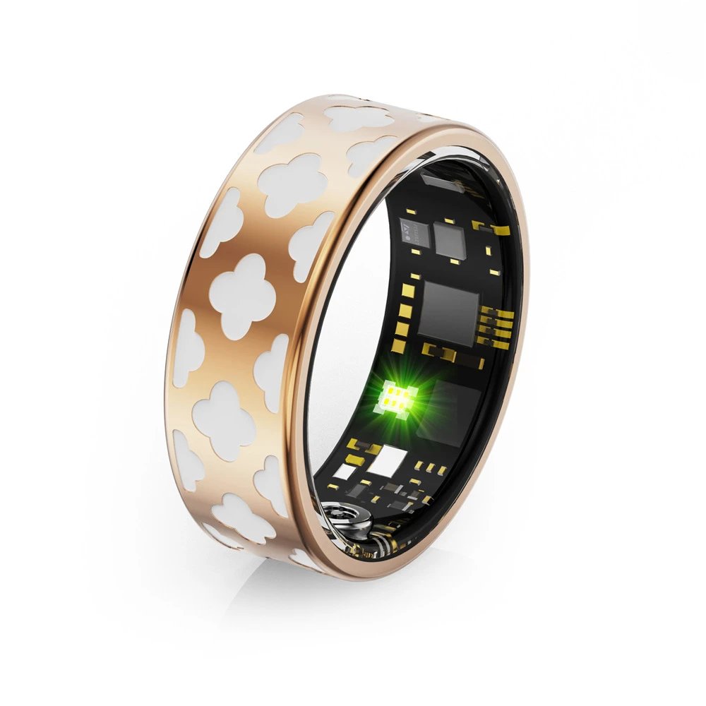 Smart Ring Rose Gold White Cloud Pattern Tech Wearable