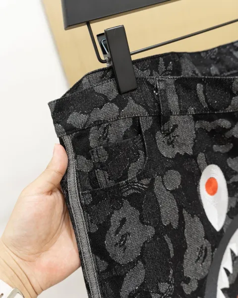 A Bathing Ape Shark Camo Denim Shorts Black - 4