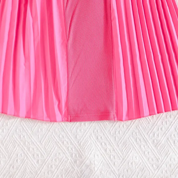 Design Pleated Ribbed Knit Dress Pink - 10