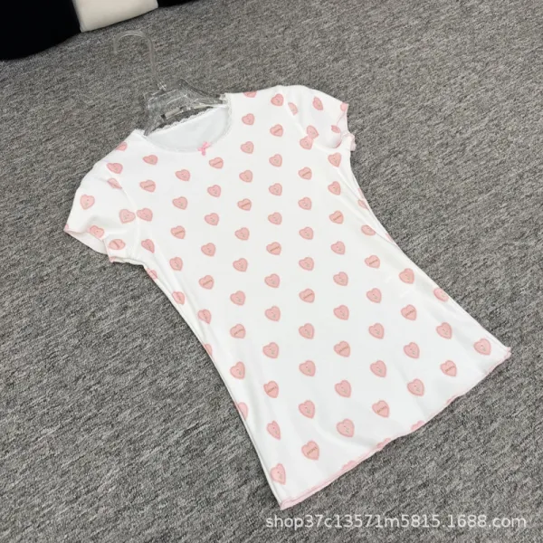 Design Heart Print Sleeveless A-Line Dress White Pink - 12