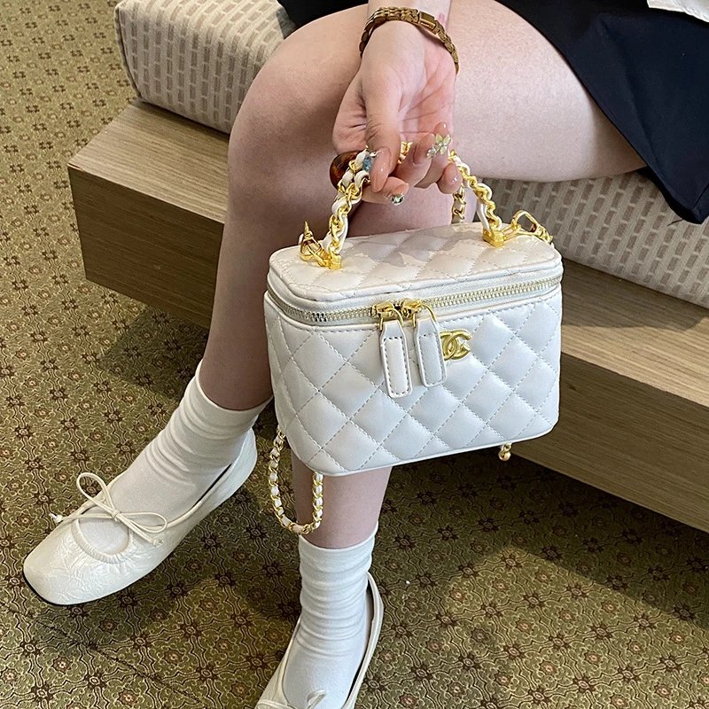 Chanel Mini Rectangular Pink Quilted Chain Handle Bag