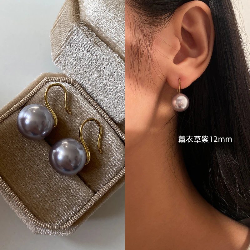 薰衣草紫-12MM【S925银-金色耳钩】