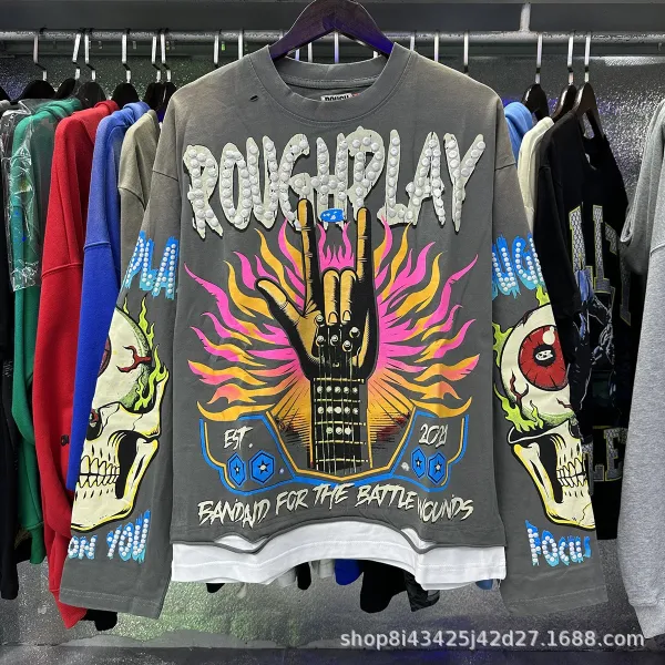 Design Rough Play Bandaid For The Battle Wounds Graphic Long-Sleeve T-Shirt Gray T-Shirts - 1
