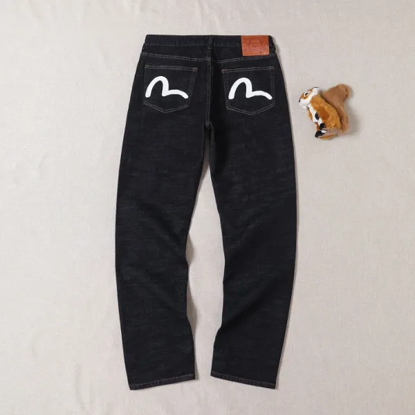 Evisu Fuji Logo Raw Denim Jeans Black - 4