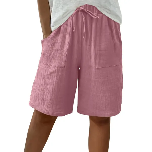 Design Cotton Gauze Drawstring Shorts Pink - 1