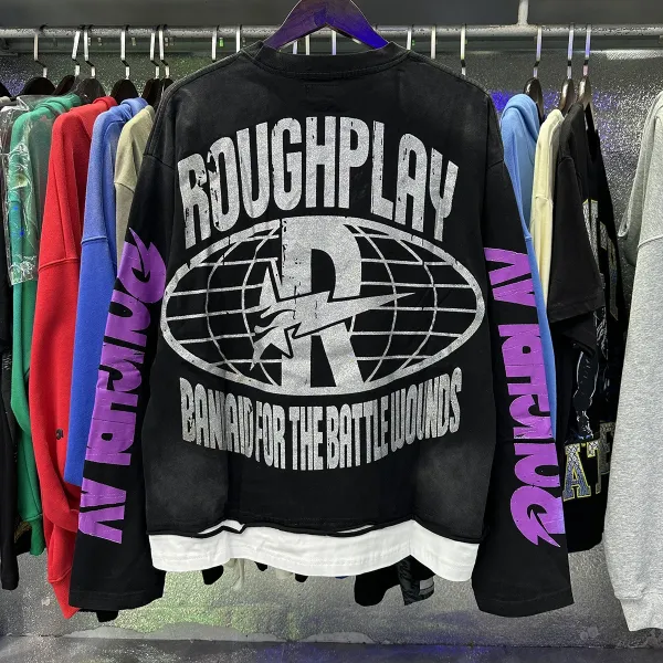 Design Roughplay Bandaid For The Battle Wounds Graphic Oversized Sweatshirt Black Sweater - 16