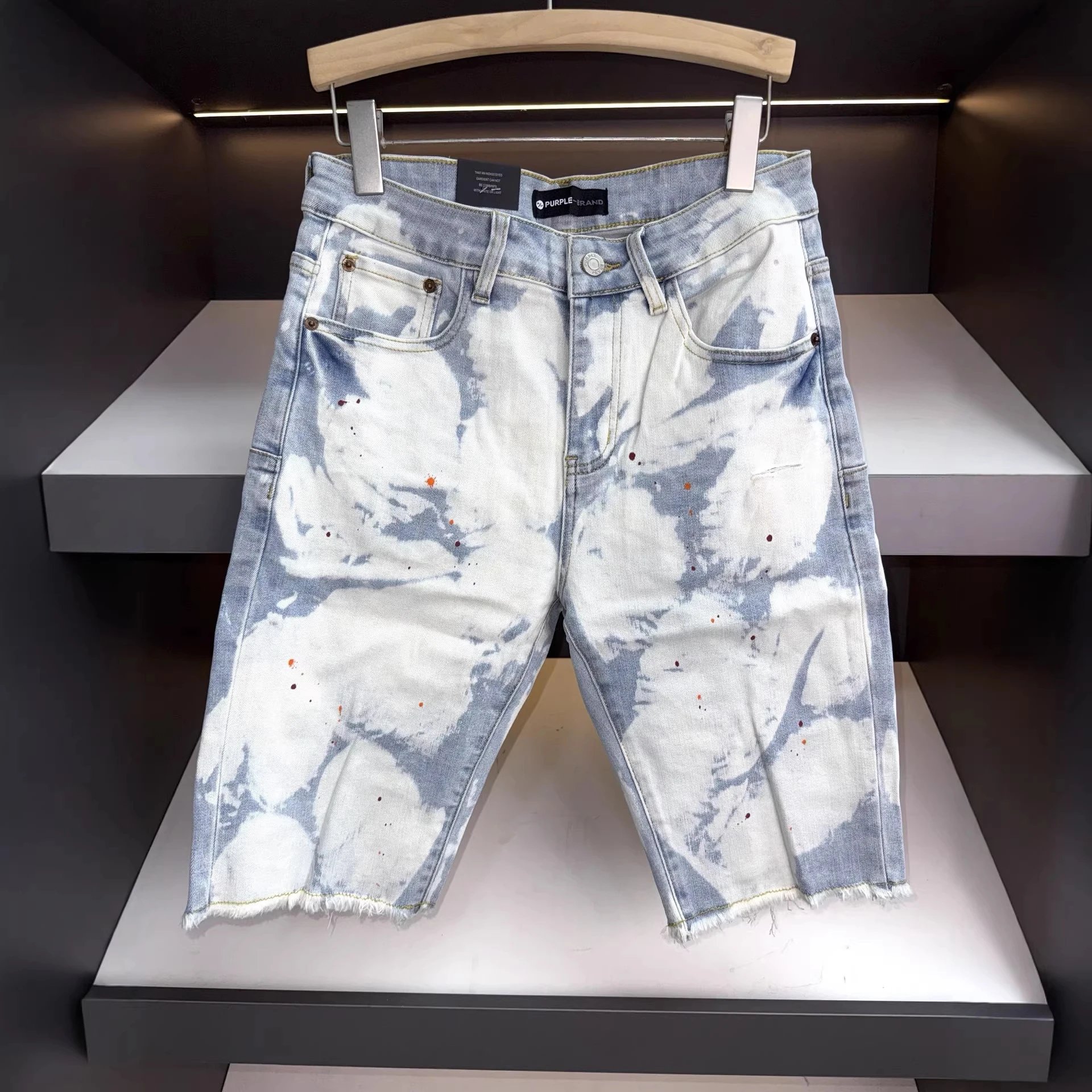 Purple Brand Distressed Bleach Wash Blue Splatter Paint Denim Jeans