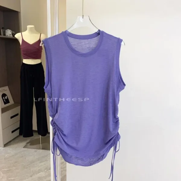 Design LFINTHEESP Ruched Side Sleeveless Top Purple Vest Top - 1