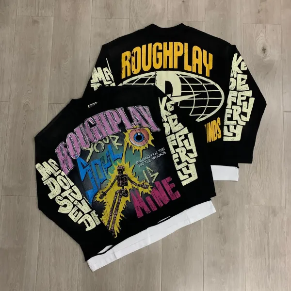 Design Roughplay Bandaid For The Battle Wounds Graphic Oversized Sweatshirt Black Sweater - 21