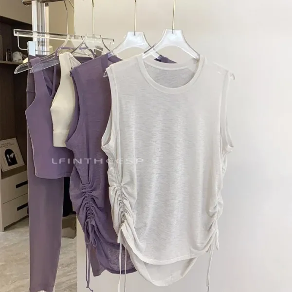 Design LFINTHEESP Ruched Side Sleeveless Top Purple Vest Top - 3