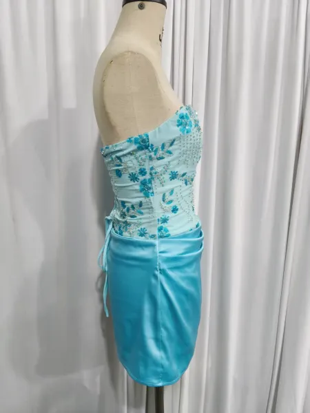 Design Embroidered Floral Corset Tube Dress in Sky Blue - 11