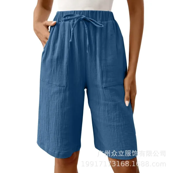 Design Wide-Leg Linen-Blend Drawstring Shorts Blue - 16