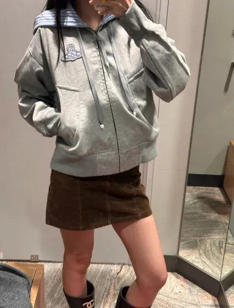 Vivienne Westwood Orb Logo Zip-Up Hoodie Gray - 11