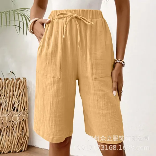 Design Wide-Leg Linen-Blend Drawstring Shorts Blue - 22