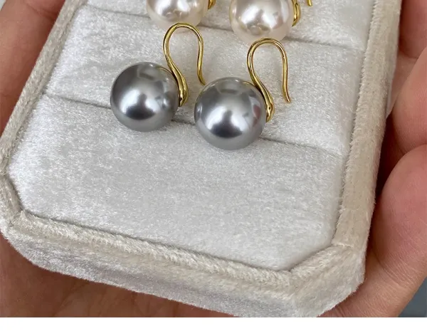 Design Pearl Drop Earrings Gray 10mm Jewelry - 24