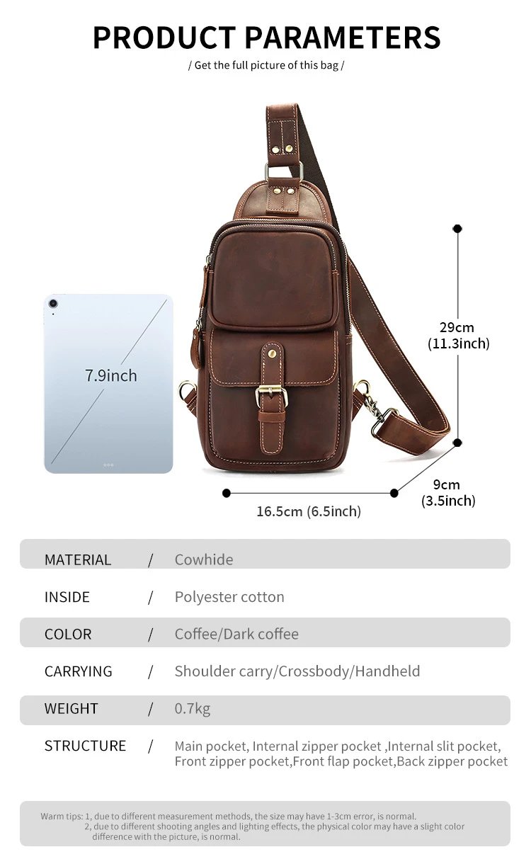 Design Vintage Leather Chest Bag Brown Crossbody Bags - 4
