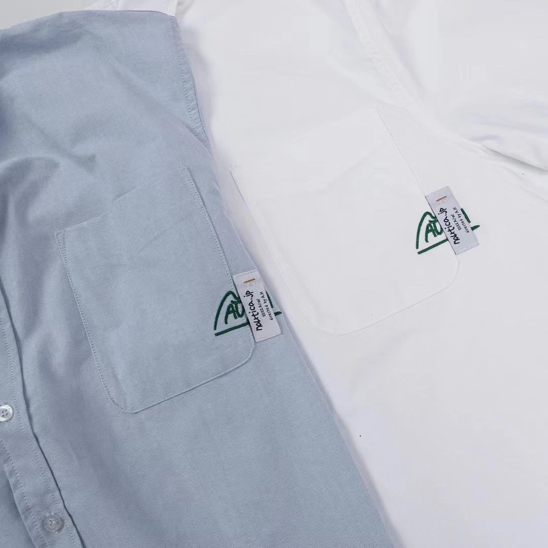 Design Oxford Shirt with Embroidered Logo in Light Blue Stripe, White, and Solid Light Blue - 11