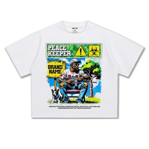 Design Street Wear Peace Keeper Graphic T-Shirt White T-Shirts - 1