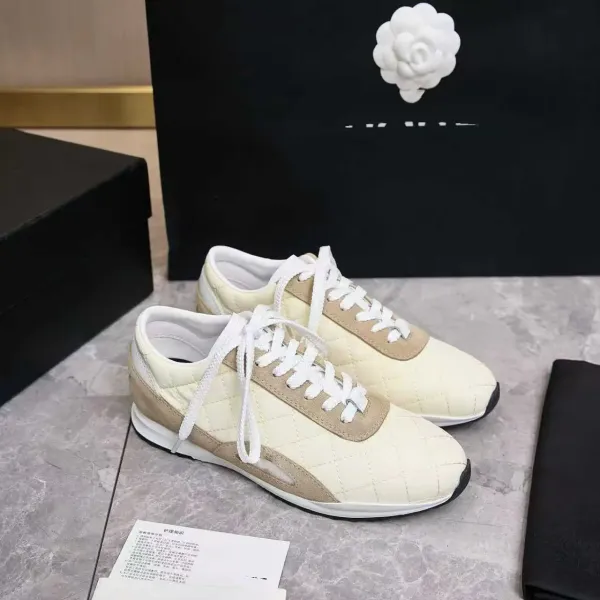Chanel Tennis Classic Quilted Beige and Tan Sneakers - 1