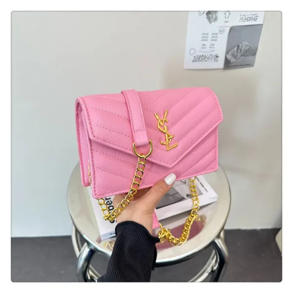 Saint Laurent Monogramme Chain Bag Pink Quilted Leather Crossbody Bag - 1