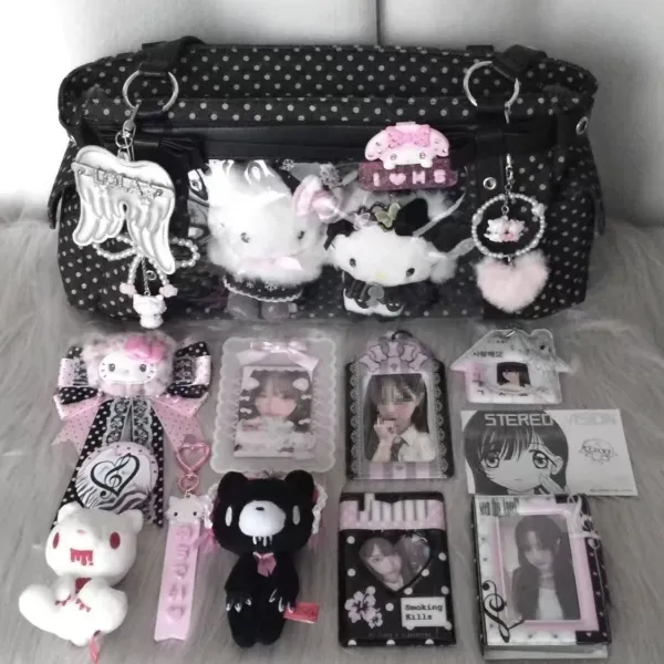 Sanrio Hello Kitty & My Melody Decorated Polka Dot Clear Panel Shoulder Bag - 4