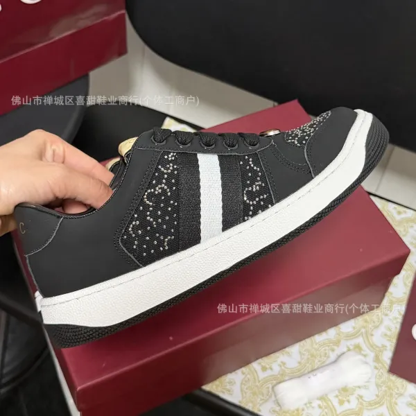 Gucci Ace Embellished Mesh Sneakers Black and White - 16