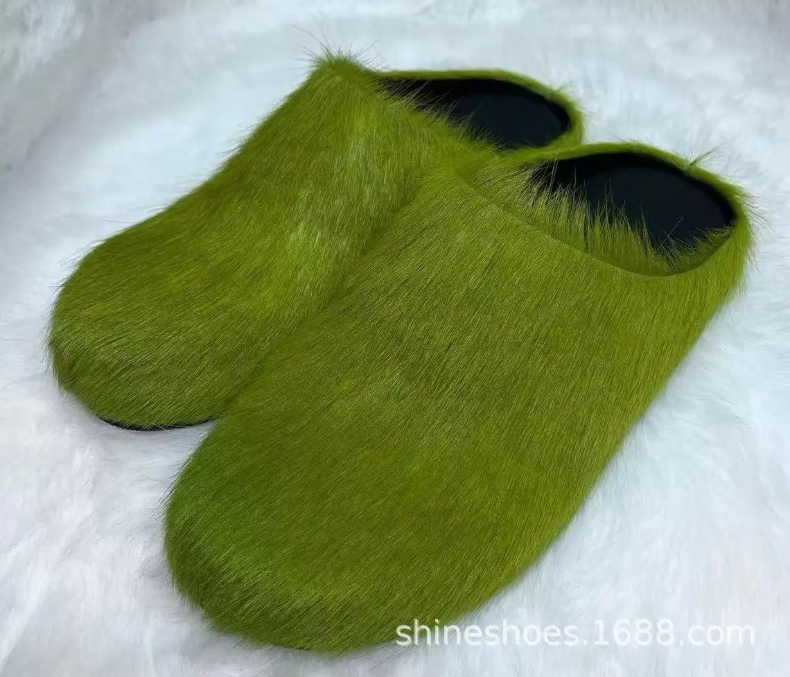 Design Fuzzy Mule Slippers Navy Blue - 21