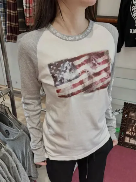 Chrome Hearts American Flag Raglan Long Sleeve T-Shirt White / Gray - 5