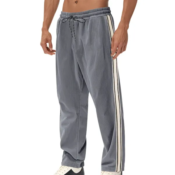 Design Corduroy Track Pants Black with White Stripes Sweatpants - 39