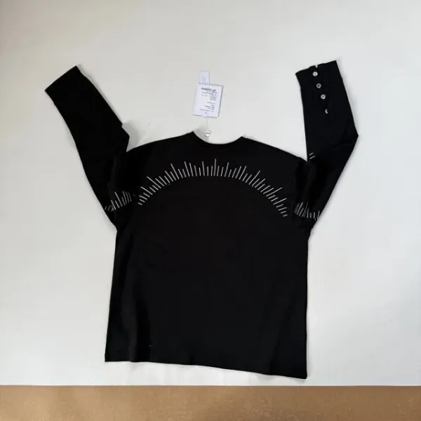 Design Henley Shirt with Embroidered Lines Black Tops Shirt - 23