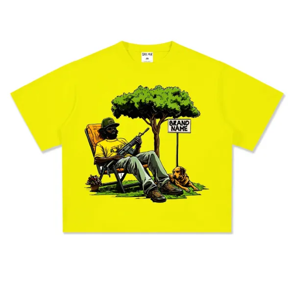 Design Graphic Print Neon Yellow T-Shirt - 1