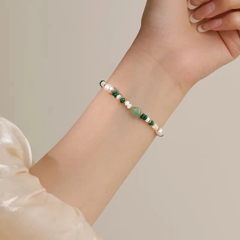 Malachite & Pearl Beaded Choker Necklace Jewelry