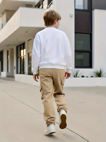 Design Oversized Pocket Sweatshirt and Cargo Pants Set in White and Army Green Casual Set - 21