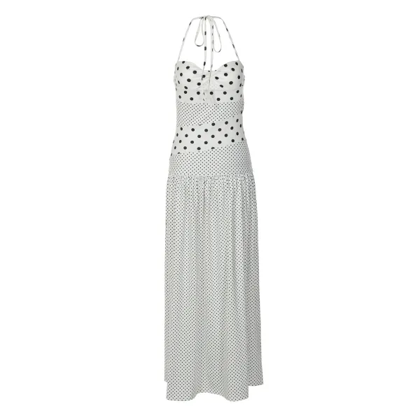 Design Polka Dot Wrap Maxi Dress Beige - 37