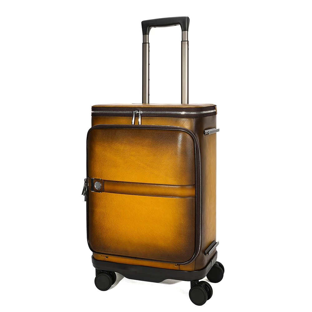 Design Leather-Effect Rolling Carry-On Suitcase Amber Brown