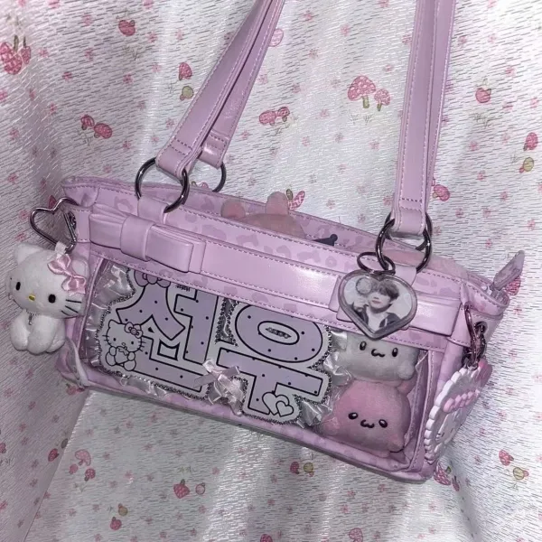 Sanrio Hello Kitty & My Melody Decorated Polka Dot Clear Panel Shoulder Bag - 12