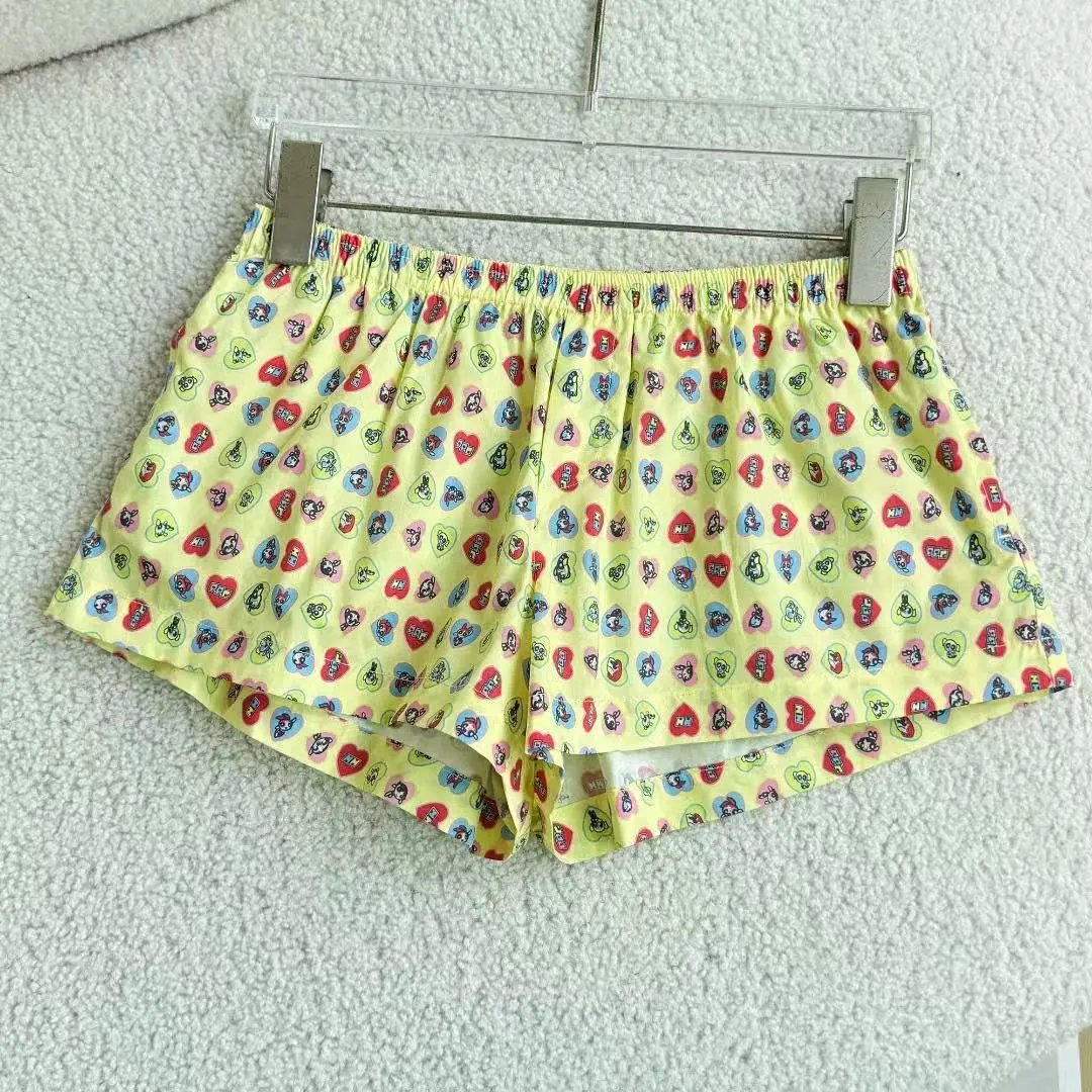 Design Heart Print Wide-Leg Pants Yellow - 10