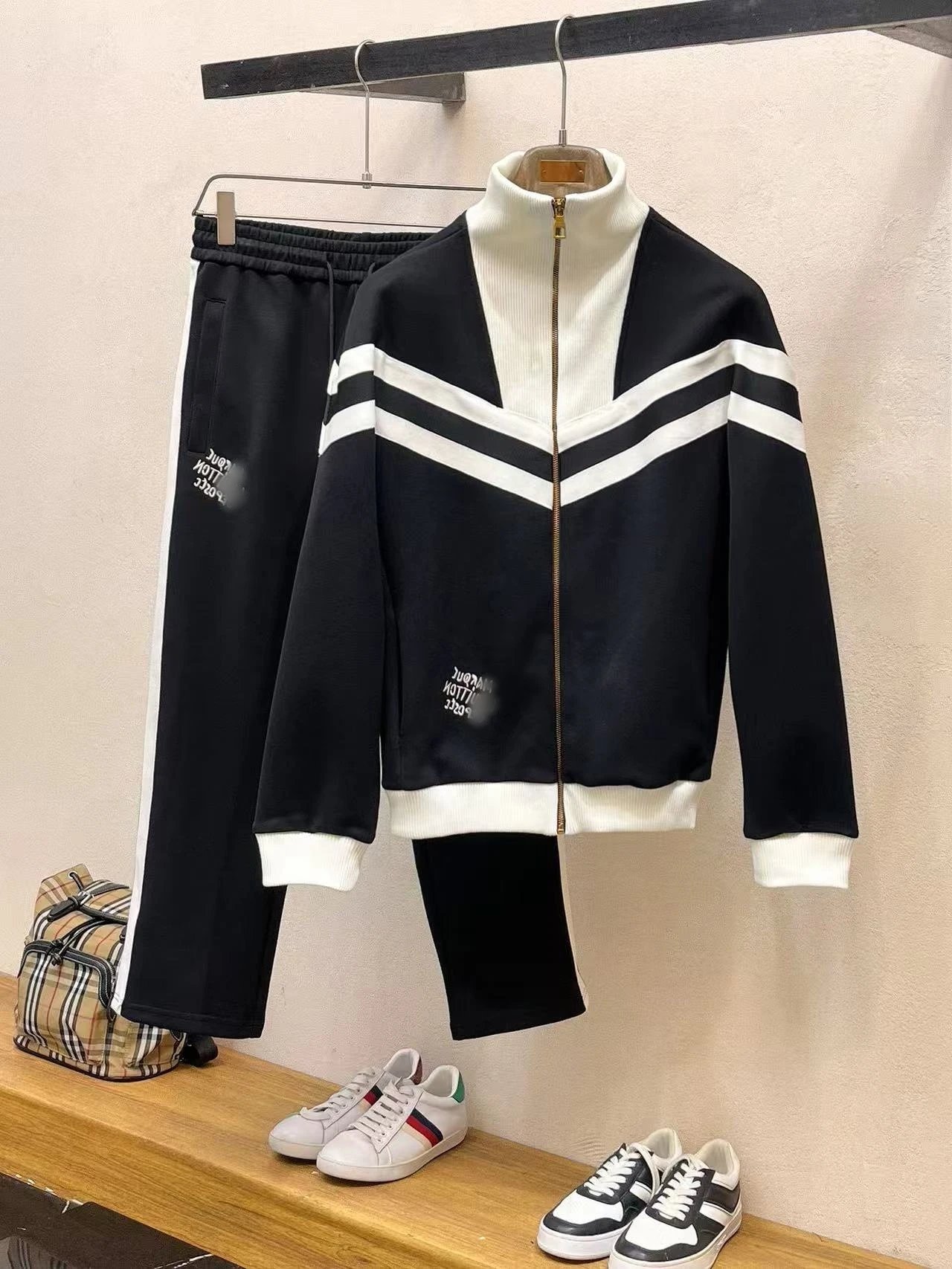 Burberry Check Print Mini Backpack and Sporty Tracksuit Set Black / White
