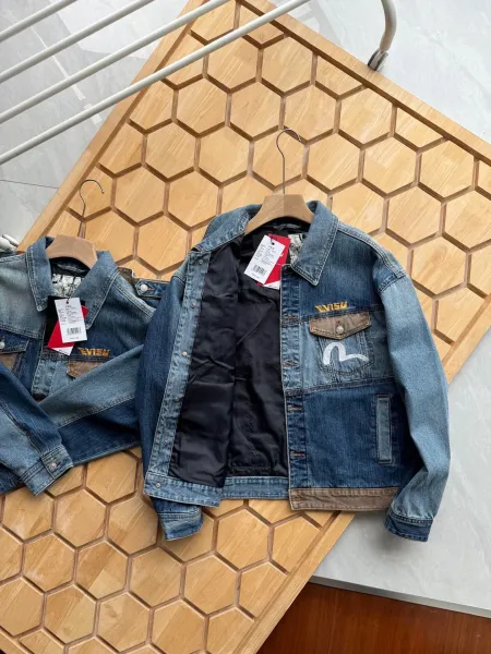Evisu Custom Wash Denim Jacket with M Logo Patchwork Blue - 10