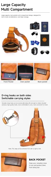 Design Sling Bag Tan Leather Crossbody Bag - 6