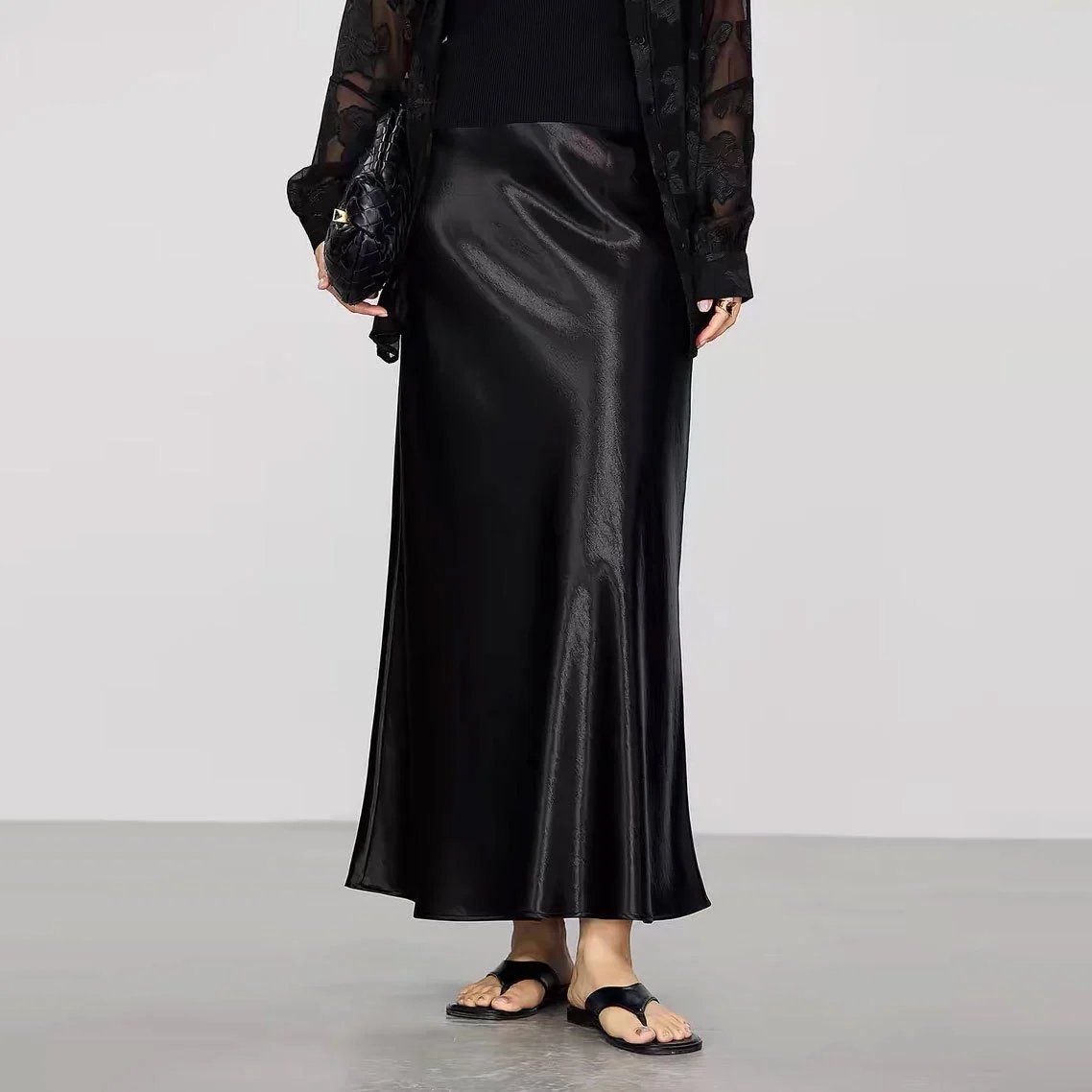 Silk Satin Maxi Skirt Black