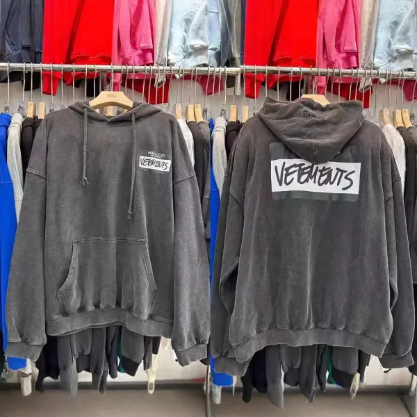 Vetements Hello Vetements Distressed Gray Hoodie - 1