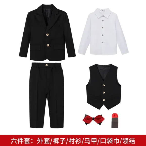 Design Formal Six-Piece Suit Set Black / White / Red - 1