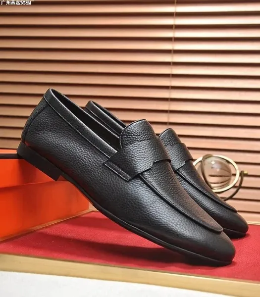 Design Pebbled Leather Penny Loafers Black Casual Shoes - 6