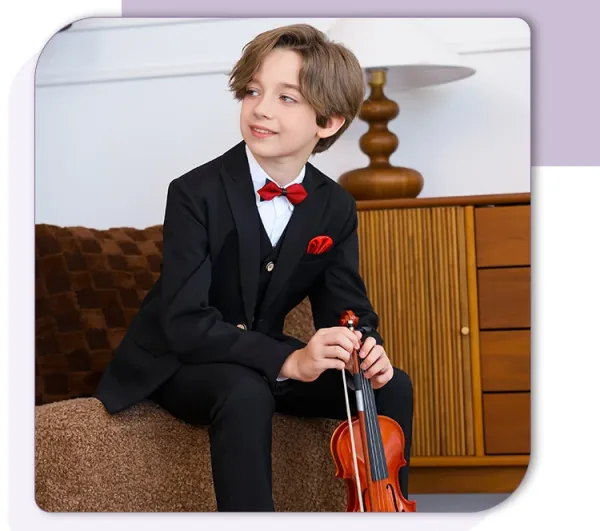 Design Six-Piece Formal Suit Set Gray with White Shirt and Red Bow Tie - 15